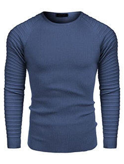 Men's Cable Knit Sweater Crew Neck Long Sleeve Stripe Pullover