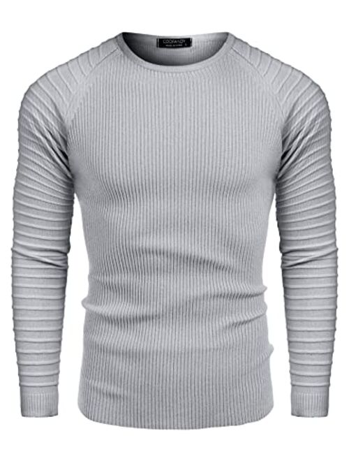 COOFANDY Men's Cable Knit Sweater Crew Neck Long Sleeve Stripe Pullover