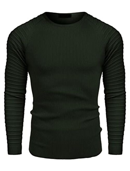 COOFANDY Men's Cable Knit Sweater Crew Neck Long Sleeve Stripe Pullover