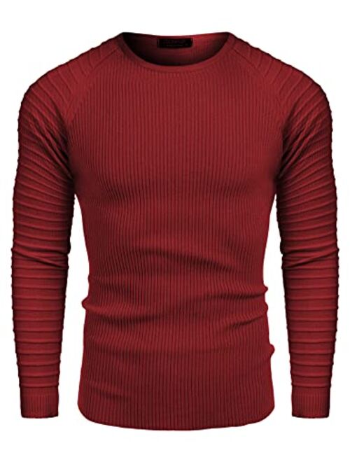 COOFANDY Men's Cable Knit Sweater Crew Neck Long Sleeve Stripe Pullover