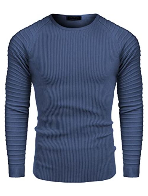 COOFANDY Men's Cable Knit Sweater Crew Neck Long Sleeve Stripe Pullover