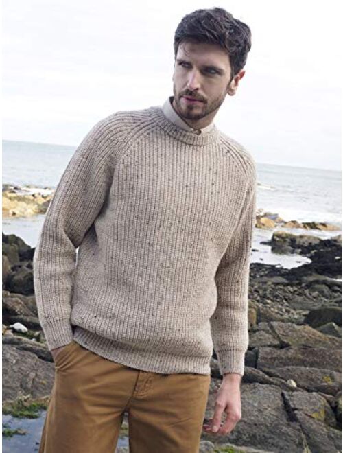 Aran Crafts Men's Fisherman Irish Rib Crew Neck Wool Sweater