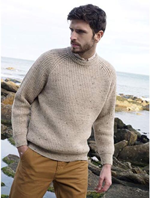 Aran Crafts Men's Fisherman Irish Rib Crew Neck Wool Sweater