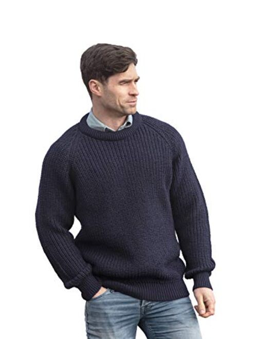 Aran Crafts Men's Fisherman Irish Rib Crew Neck Wool Sweater