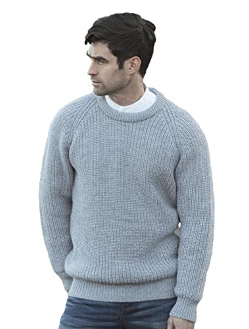 Aran Crafts Men's Fisherman Irish Rib Crew Neck Wool Sweater