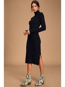 Sheerah Black Turtleneck Midi Sweater Dress