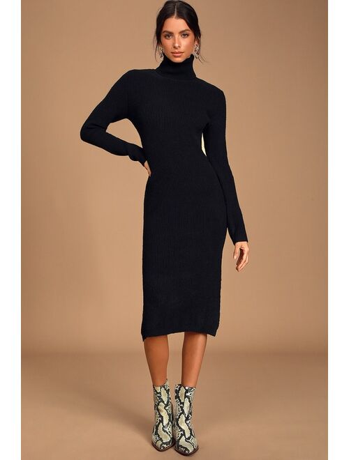 Lulus Sheerah Black Turtleneck Midi Sweater Dress