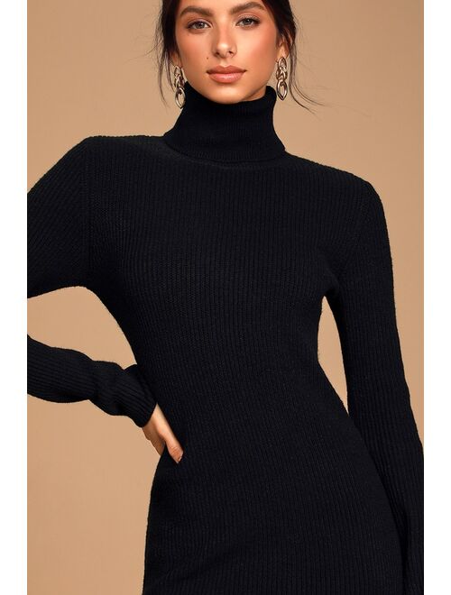 Lulus Sheerah Black Turtleneck Midi Sweater Dress