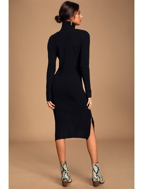 Lulus Sheerah Black Turtleneck Midi Sweater Dress