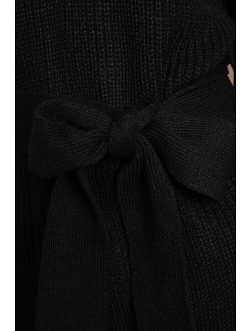 Lulus Sweet Demeanor Black Turtleneck Cold-Shoulder Sweater Dress