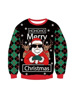 uideazone Unisex Ugly Christmas Sweaters Long Sleeve Round Neck Knitted Sweater Pullover for Xmas Party Celebrations