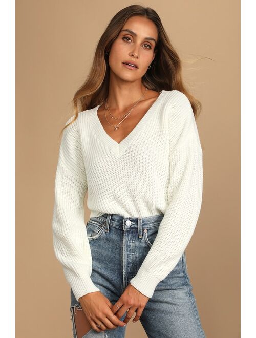 Lulus Double the Fun Ivory Knit Reversible Sweater