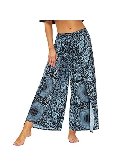 Lu's Chic Women's Boho Pants Wide Leg Gaucho Harem Yoga Flowy Bohemian Indian Side Split Palazzo