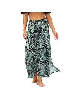 Lu's Chic Women's Boho Pants Wide Leg Gaucho Harem Yoga Flowy Bohemian Indian Side Split Palazzo