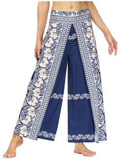 Ainuno Boho Pants Wide Leg Palazzo Pants with Slits for Women Flowy Hippie Pants Thin