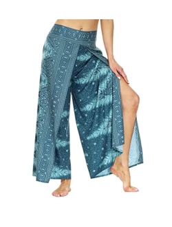 Ainuno Boho Pants Wide Leg Palazzo Pants with Slits for Women Flowy Hippie Pants Thin