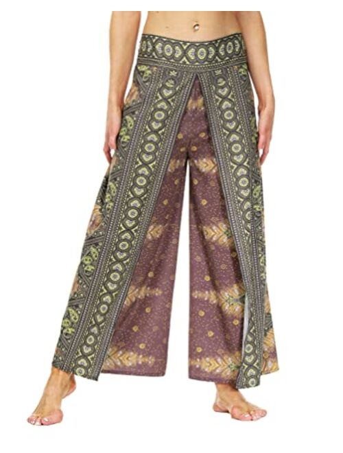 Ainuno Boho Pants Wide Leg Palazzo Pants with Slits for Women Flowy Hippie Pants Thin