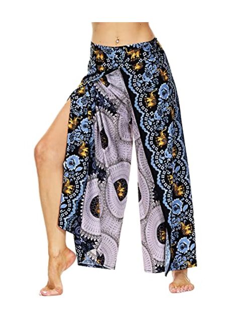 Ainuno Boho Pants Wide Leg Palazzo Pants with Slits for Women Flowy Hippie Pants Thin