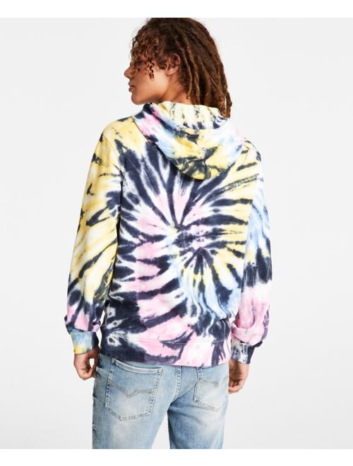 GUESS Men's French Terry Spiral Tie Dye Lemon Mist Hoodie