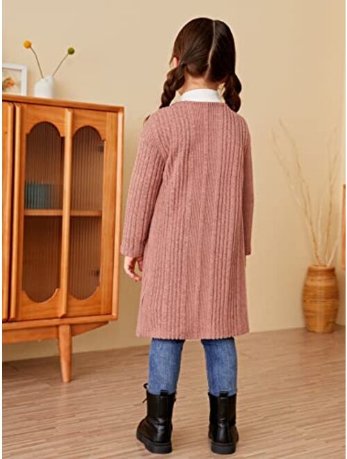 WDIRARA Toddler Girl's Open Front Long Sleeve Ribbed Knit Cardigan Casual Sweaters