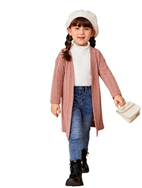 WDIRARA Toddler Girl's Open Front Long Sleeve Ribbed Knit Cardigan Casual Sweaters