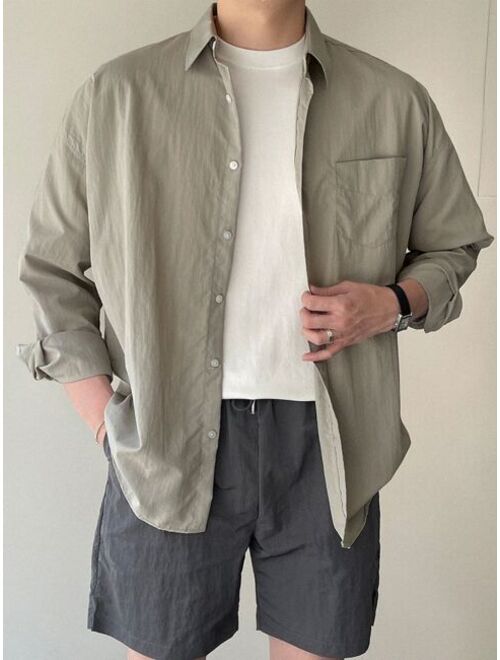 DAZY Men Patched Pocket Drop Shoulder Shirt