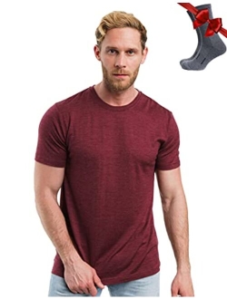 Merino.tech Merino Wool T-Shirt Mens - 100% Organic Merino Wool Undershirt Lightweight Base Layer + Hiking Wool Socks