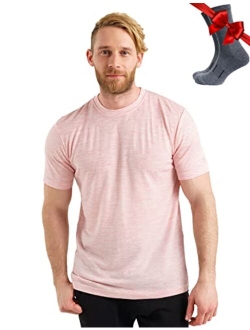 Merino.tech Merino Wool T-Shirt Mens - 100% Organic Merino Wool Undershirt Lightweight Base Layer + Hiking Wool Socks