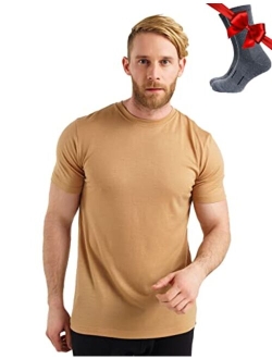 Merino.tech Merino Wool T-Shirt Mens - 100% Organic Merino Wool Undershirt Lightweight Base Layer + Hiking Wool Socks