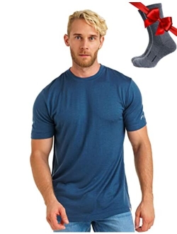 Merino.tech Merino Wool T-Shirt Mens - 100% Organic Merino Wool Undershirt Lightweight Base Layer + Hiking Wool Socks