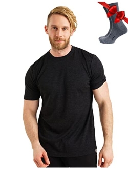 Merino.tech Merino Wool T-Shirt Mens - 100% Organic Merino Wool Undershirt Lightweight Base Layer + Hiking Wool Socks