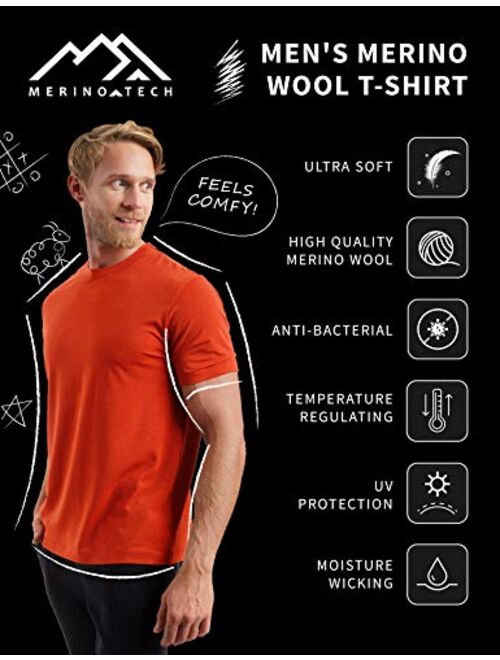 Merino.tech Merino Wool T-Shirt Mens - 100% Organic Merino Wool Undershirt Lightweight Base Layer + Hiking Wool Socks