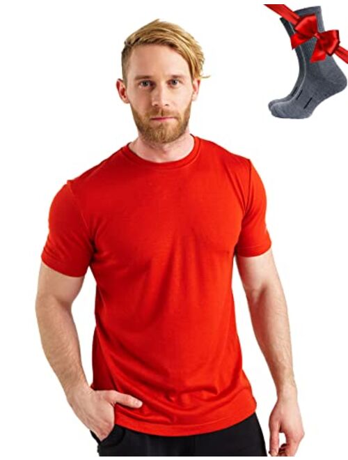 Merino.tech Merino Wool T-Shirt Mens - 100% Organic Merino Wool Undershirt Lightweight Base Layer + Hiking Wool Socks