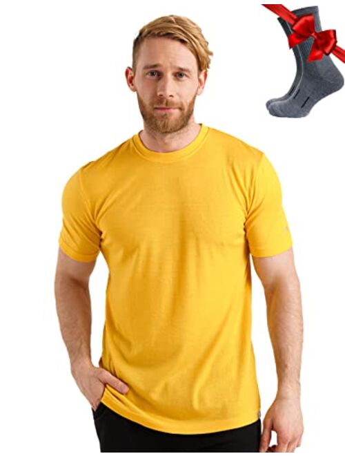 Merino.tech Merino Wool T-Shirt Mens - 100% Organic Merino Wool Undershirt Lightweight Base Layer + Hiking Wool Socks