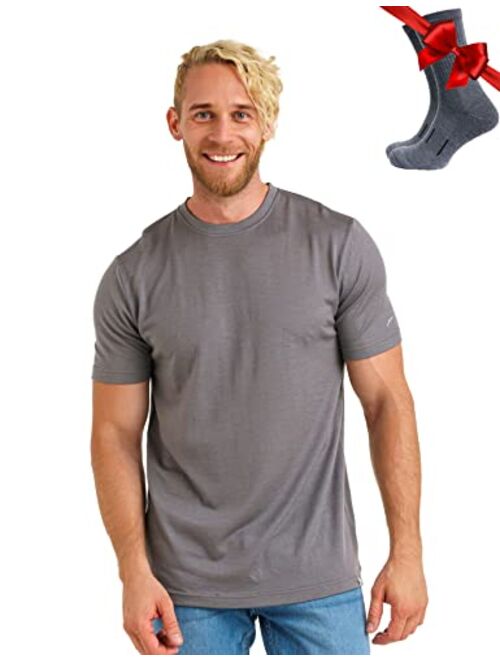 Merino.tech Merino Wool T-Shirt Mens - 100% Organic Merino Wool Undershirt Lightweight Base Layer + Hiking Wool Socks