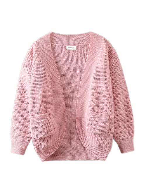 HopeKitt Girls Casual Cardigan Open Front Long Sleeve Chunky Loose Knit Sweaters Outwear with Pockets