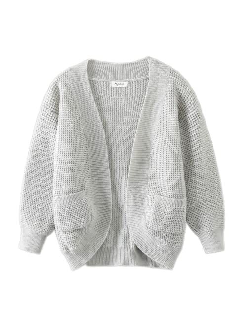 HopeKitt Girls Casual Cardigan Open Front Long Sleeve Chunky Loose Knit Sweaters Outwear with Pockets