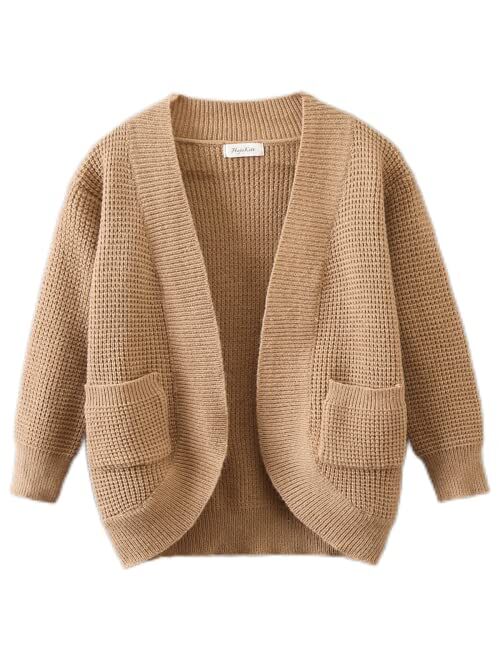 HopeKitt Girls Casual Cardigan Open Front Long Sleeve Chunky Loose Knit Sweaters Outwear with Pockets