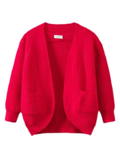 HopeKitt Girls Casual Cardigan Open Front Long Sleeve Chunky Loose Knit Sweaters Outwear with Pockets