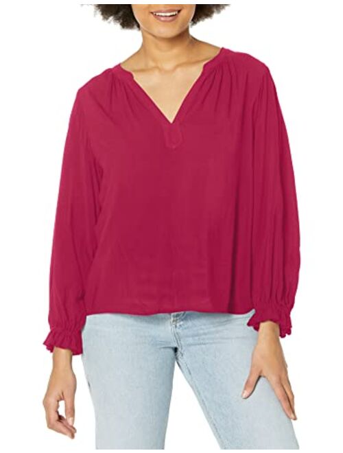 Velvet by Graham & Spencer Women's Jolene Rayon Challis Split Neck Long Sleeve Blouse