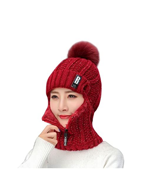 Generic Scarf Flocking Cycling Hat Womens Add Winter Knitting Earmuffs Thermal Hat Warm Baseball H Y M Women Clothing