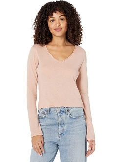 Majestic Filatures Cotton Cashmere Rolled Edge Long Sleeve V-Neck