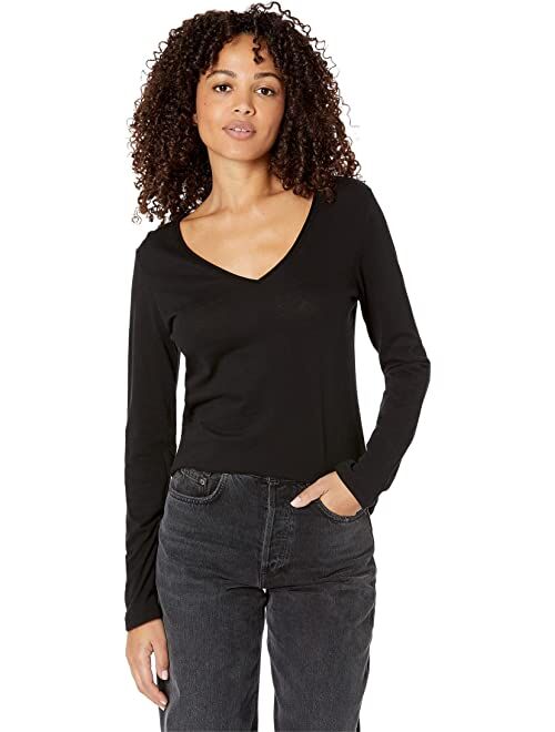 Majestic Filatures Cotton Cashmere Rolled Edge Long Sleeve V-Neck