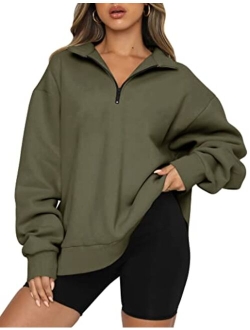 Trendy Queen Womens Oversized Half Zip Pullover Long Sleeve Sweatshirt Quarter Zip Hoodie Sweater Teen Girls Fall Y2K Clothes