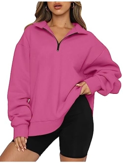 Trendy Queen Womens Oversized Half Zip Pullover Long Sleeve Sweatshirt Quarter Zip Hoodie Sweater Teen Girls Fall Y2K Clothes