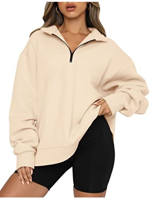 Trendy Queen Womens Oversized Half Zip Pullover Long Sleeve Sweatshirt Quarter Zip Hoodie Sweater Teen Girls Fall Y2K Clothes