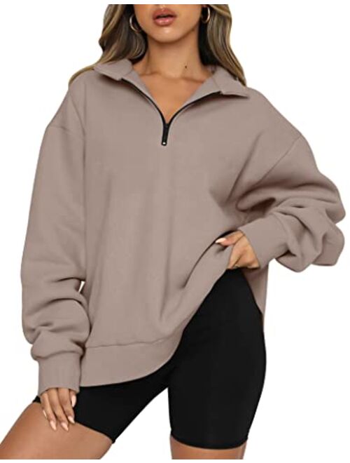 Trendy Queen Womens Oversized Half Zip Pullover Long Sleeve Sweatshirt Quarter Zip Hoodie Sweater Teen Girls Fall Y2K Clothes