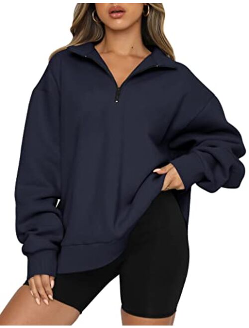 Trendy Queen Womens Oversized Half Zip Pullover Long Sleeve Sweatshirt Quarter Zip Hoodie Sweater Teen Girls Fall Y2K Clothes