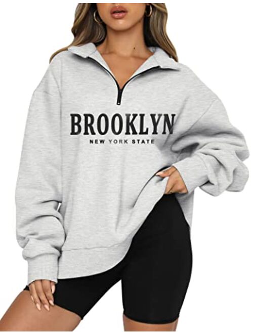 Trendy Queen Womens Oversized Half Zip Pullover Long Sleeve Sweatshirt Quarter Zip Hoodie Sweater Teen Girls Fall Y2K Clothes