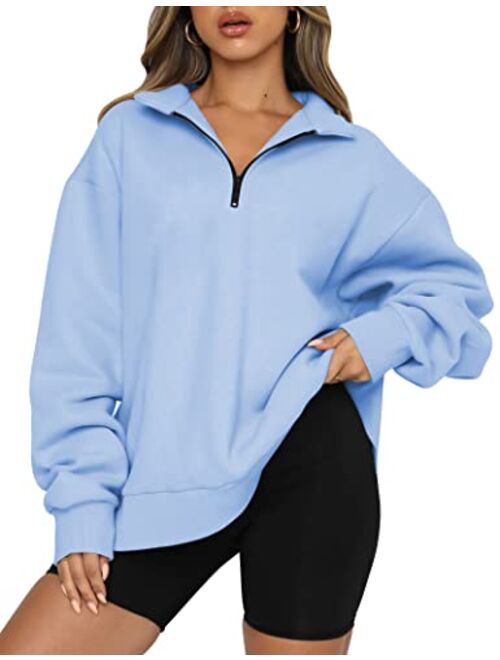 Trendy Queen Womens Oversized Half Zip Pullover Long Sleeve Sweatshirt Quarter Zip Hoodie Sweater Teen Girls Fall Y2K Clothes